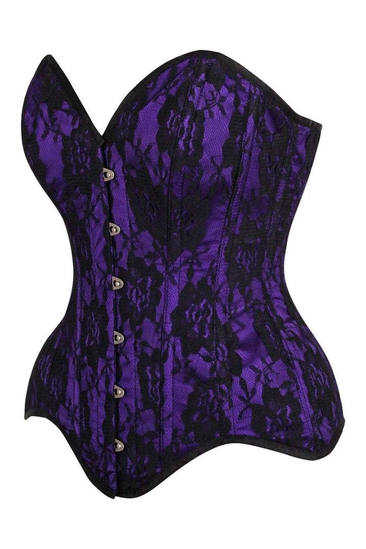 Top Drawer Purple Satin w/Black Lace Overlay Steel Boned Overbust Corset
