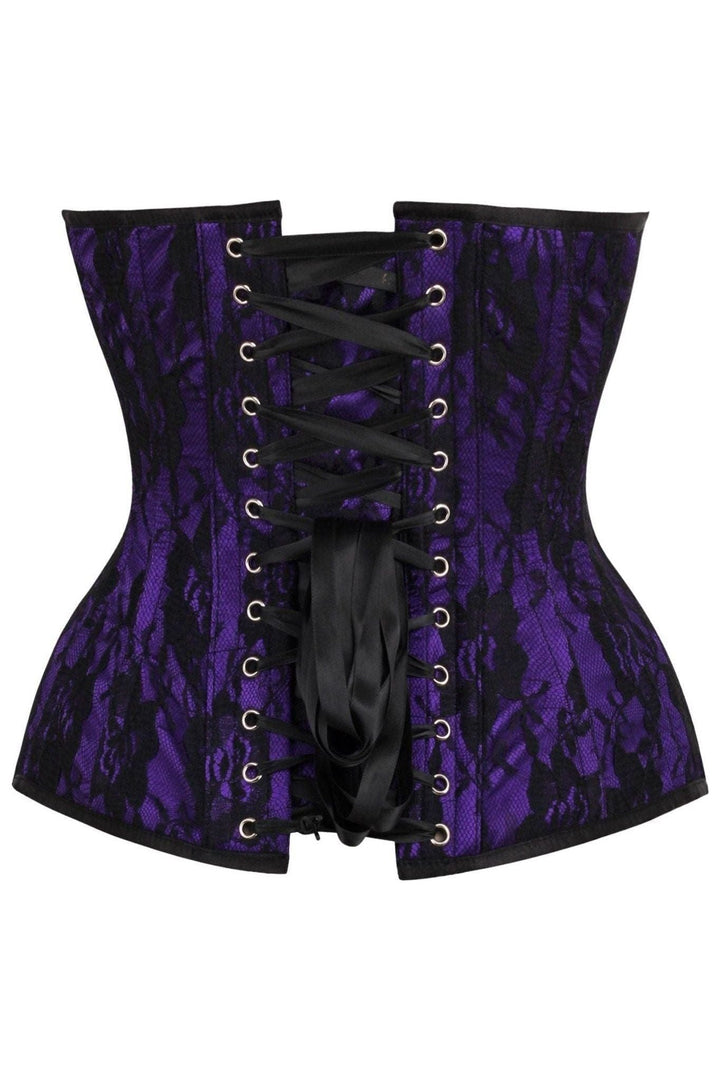 Top Drawer Purple Satin w/Black Lace Overlay Steel Boned Overbust Corset