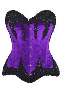 Daisy Corsets Top Drawer Purple Velvet & Beaded Steel Boned Overbust Corset in Purple  from SexyShoes.com