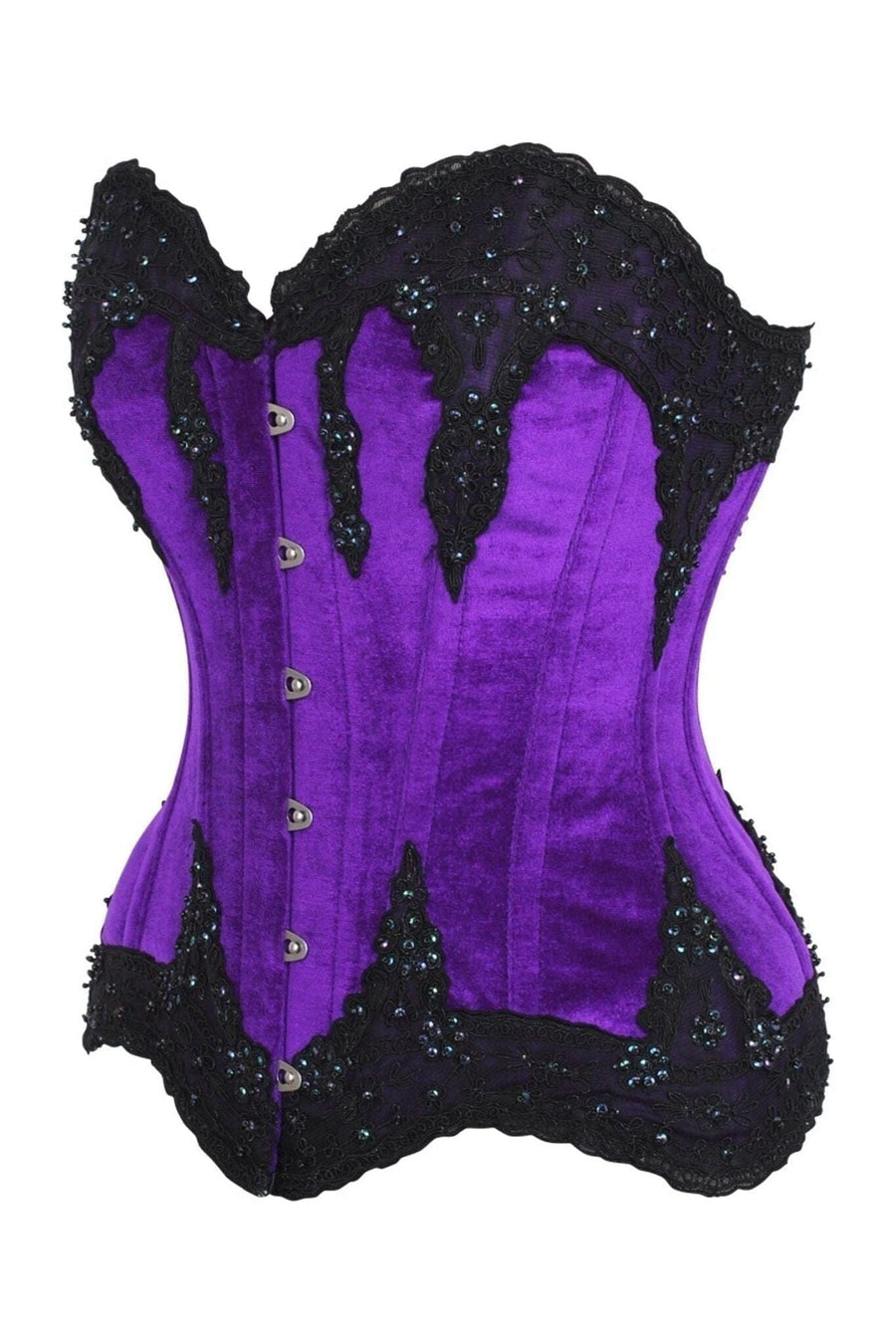 Daisy Corsets Top Drawer Purple Velvet & Beaded Steel Boned Overbust Corset in Purple 
