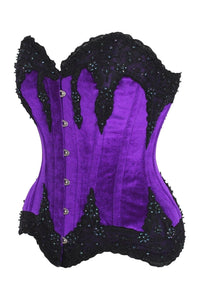 Daisy Corsets Top Drawer Purple Velvet & Beaded Steel Boned Overbust Corset in Purple 
