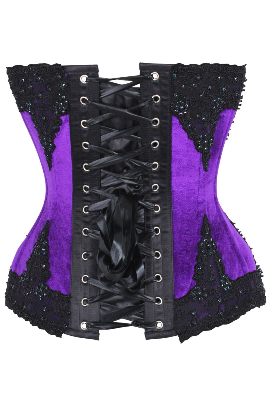 Daisy Corsets Top Drawer Purple Velvet & Beaded Steel Boned Overbust Corset in Purple 
