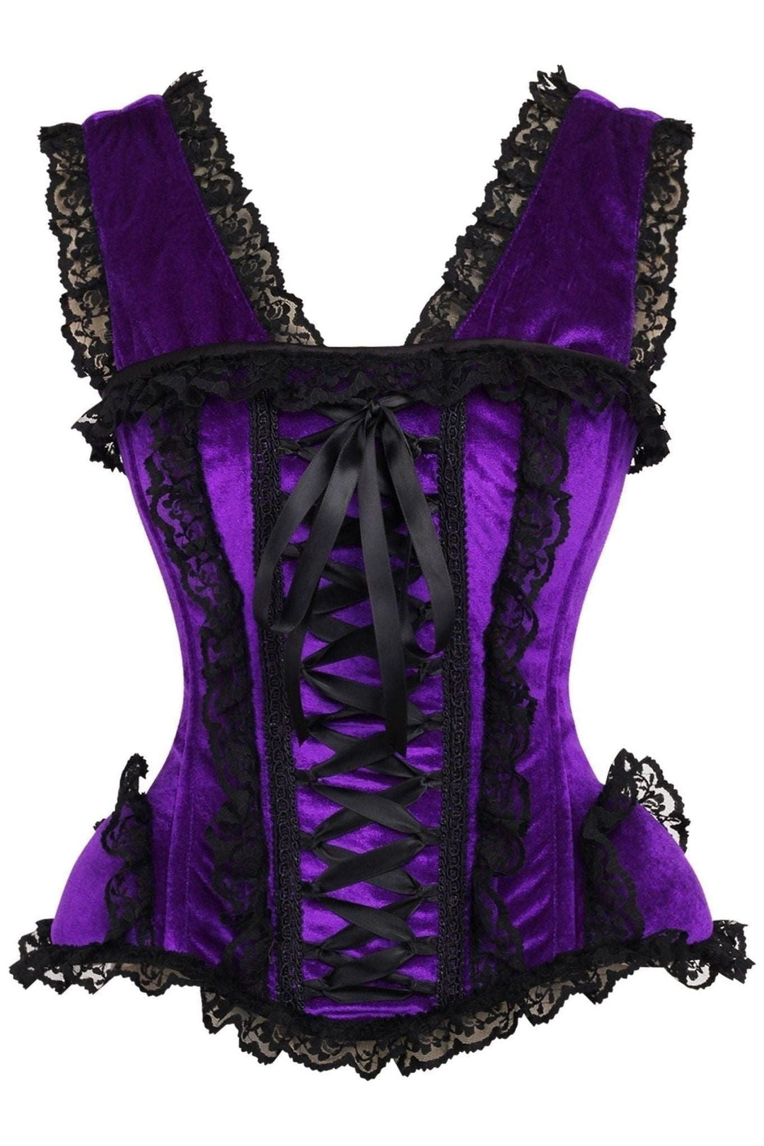 Daisy Corsets Top Drawer Purple Velvet & Lace Steel Boned Corset w/Cap Sleeves in Purple  from SexyShoes.com
