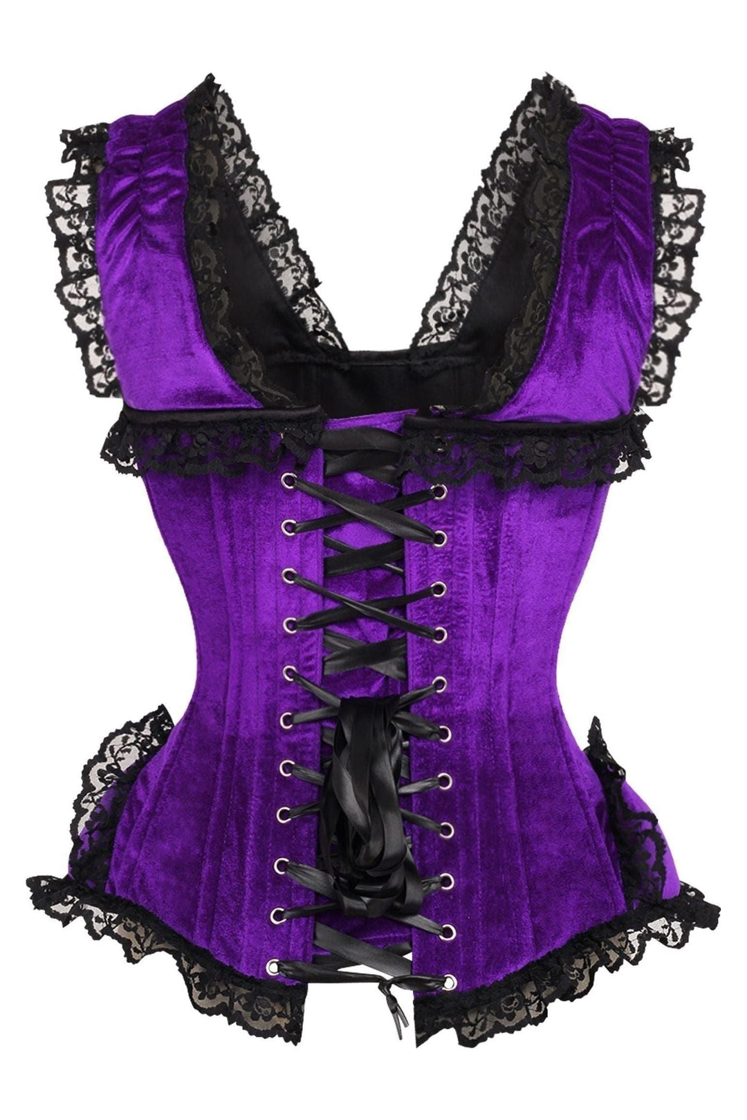 Daisy Corsets Top Drawer Purple Velvet & Lace Steel Boned Corset w/Cap Sleeves in Purple 