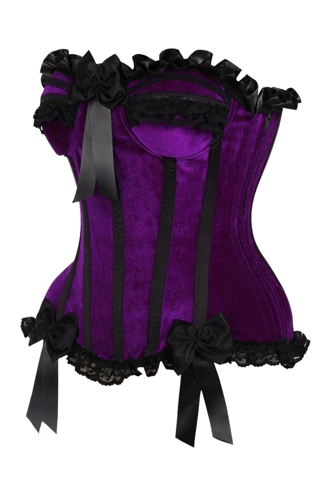Daisy Corsets Top Drawer Purple Velvet Steel Boned Burlesque Corset in Purple 