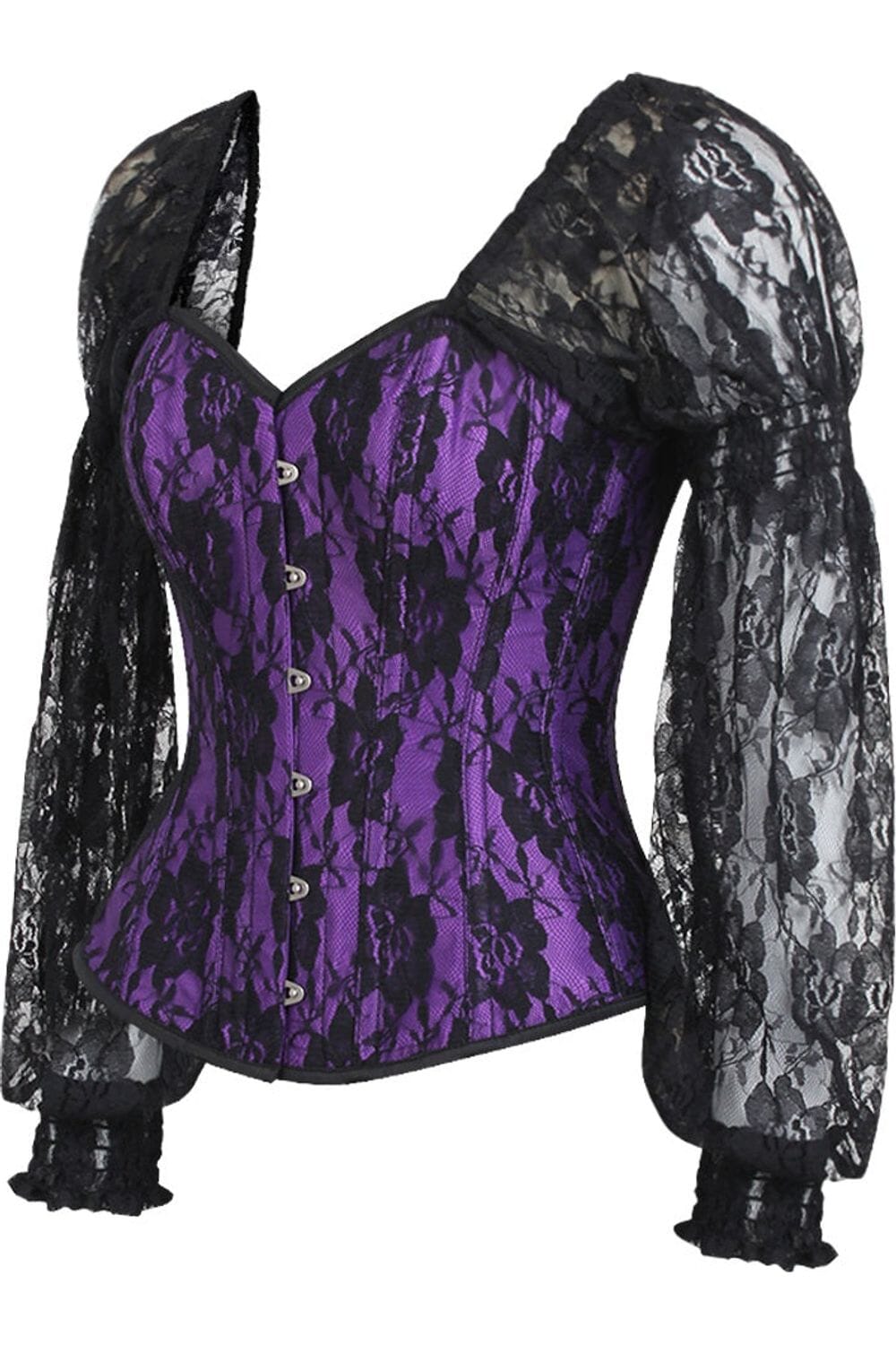 Daisy Corsets Top Drawer Purple w/Black Lace Steel Boned Long Sleeve Corset in Purple 