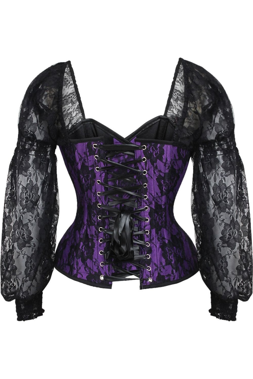 Daisy Corsets Top Drawer Purple w/Black Lace Steel Boned Long Sleeve Corset in Purple 
