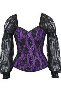 Daisy Corsets Top Drawer Purple w/Black Lace Steel Boned Long Sleeve Corset in Purple  from SexyShoes.com
