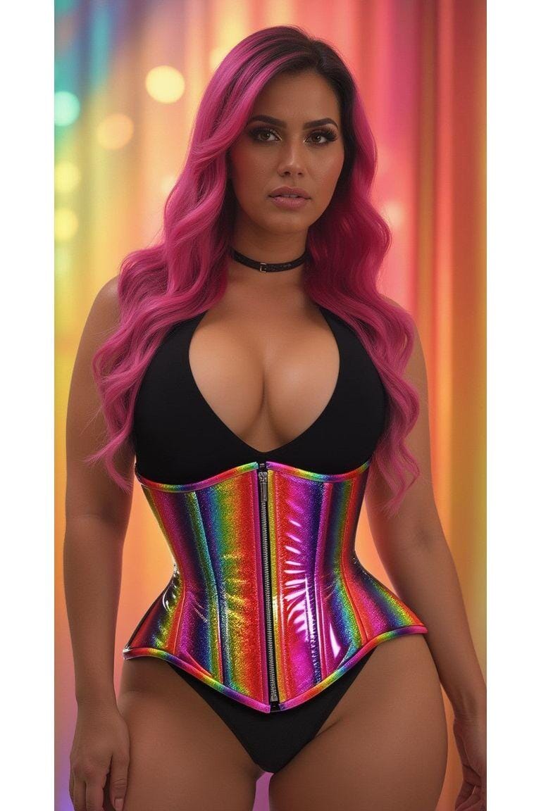 Daisy Corsets Top Drawer Rainbow Glitter Double Steel Boned Underbust Waist Cincher Corset in Rainbow 