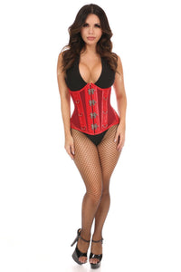 Daisy Corsets Top Drawer Red Faux Leather & Fishnet Steel Boned Under Bust Corset in Red 