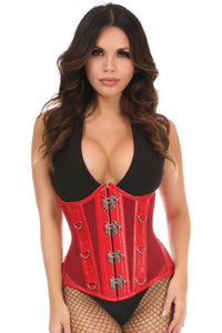Daisy Corsets Top Drawer Red Faux Leather & Fishnet Steel Boned Under Bust Corset in Red  from SexyShoes.com