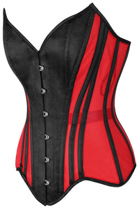 Daisy Corsets Top Drawer Red Mesh & Black Satin Steel Boned Overbust Corset in Red 