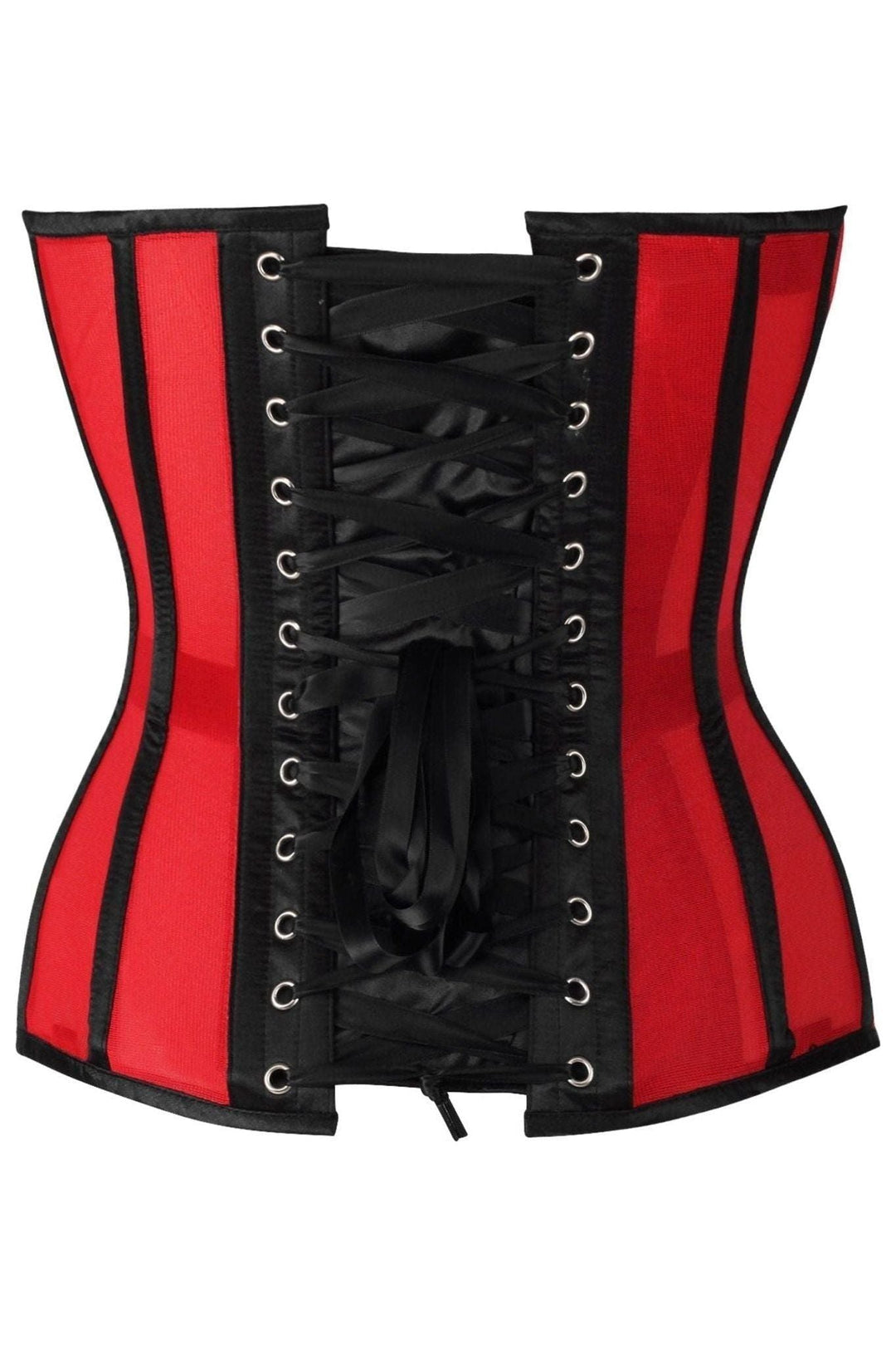 Top Drawer Red Mesh & Black Satin Steel Boned Overbust Corset