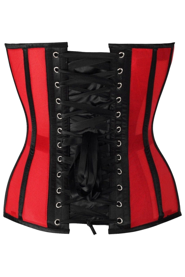 Top Drawer Red Mesh & Black Satin Steel Boned Overbust Corset
