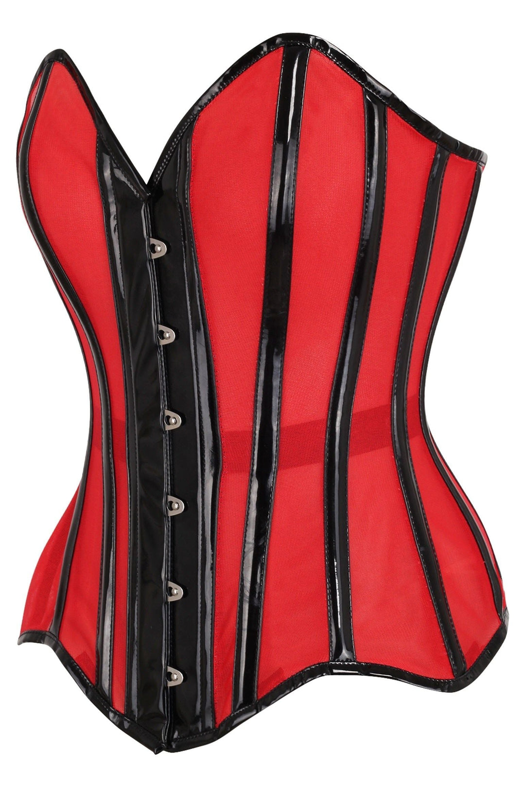 Daisy Corsets Top Drawer Red Mesh Net w/Patent Steel Boned Overbust Corset in Red 