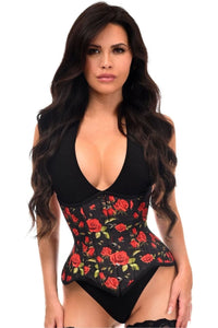 Daisy Corsets Top Drawer Red Roses Double Steel Boned Waist Training Corset Cincher in Red  from SexyShoes.com