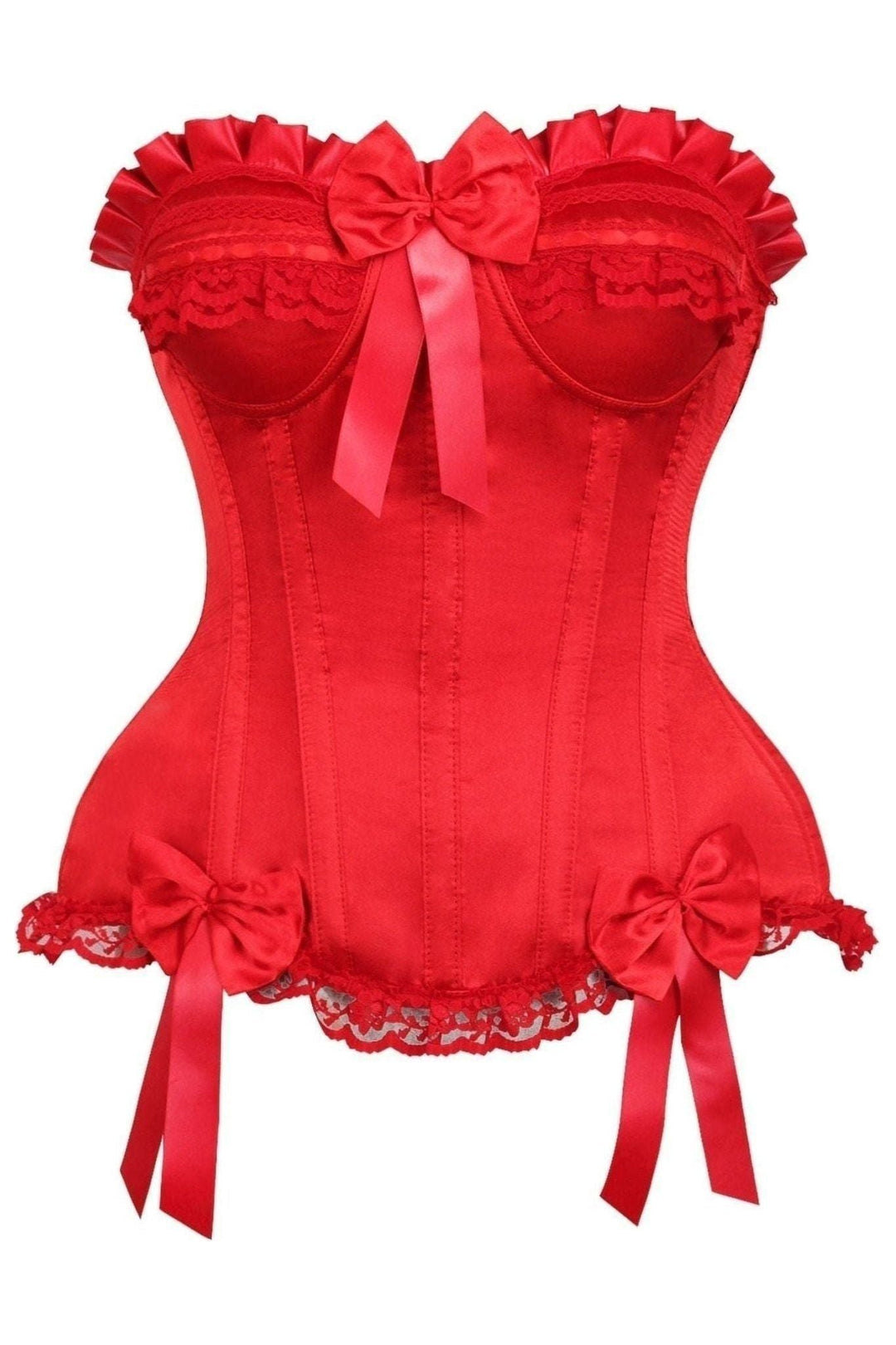 Daisy Corsets Top Drawer Red Satin Steel Boned Burlesque Corset in Red  from SexyShoes.com