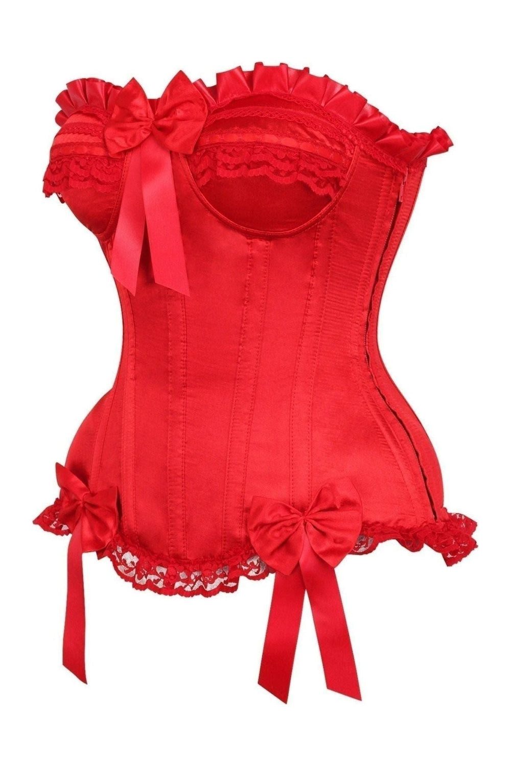 Daisy Corsets Top Drawer Red Satin Steel Boned Burlesque Corset in Red 