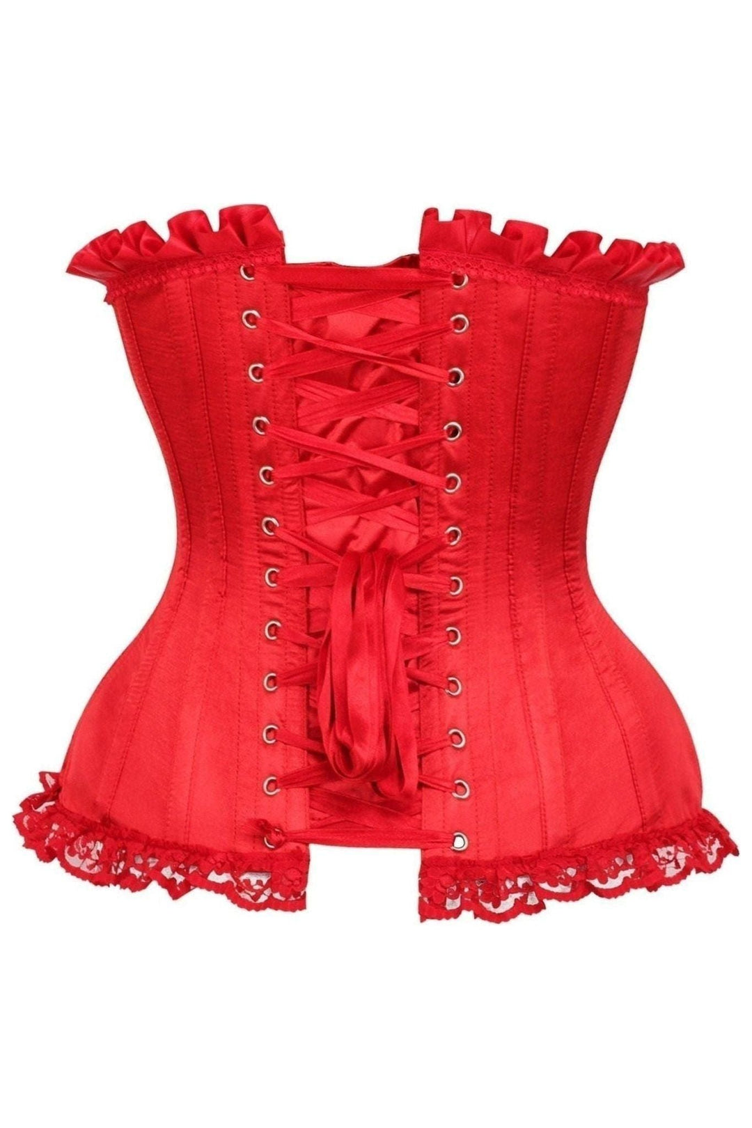 Daisy Corsets Top Drawer Red Satin Steel Boned Burlesque Corset in Red 