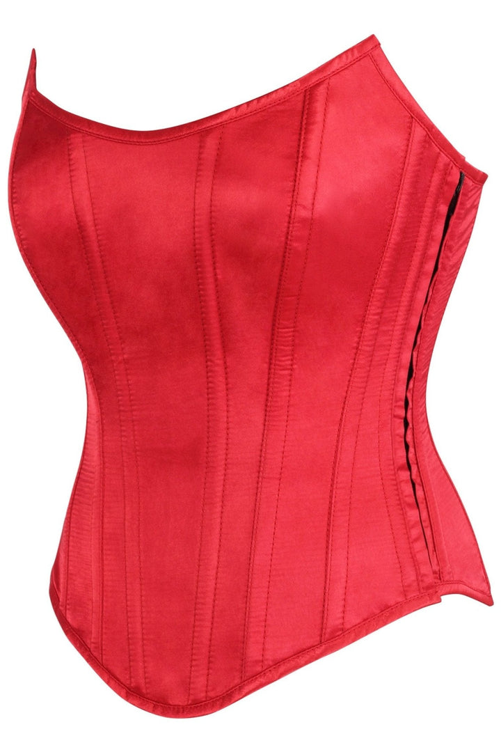 Top Drawer Red Satin Steel Boned Overbust Corset w/Side Zipper