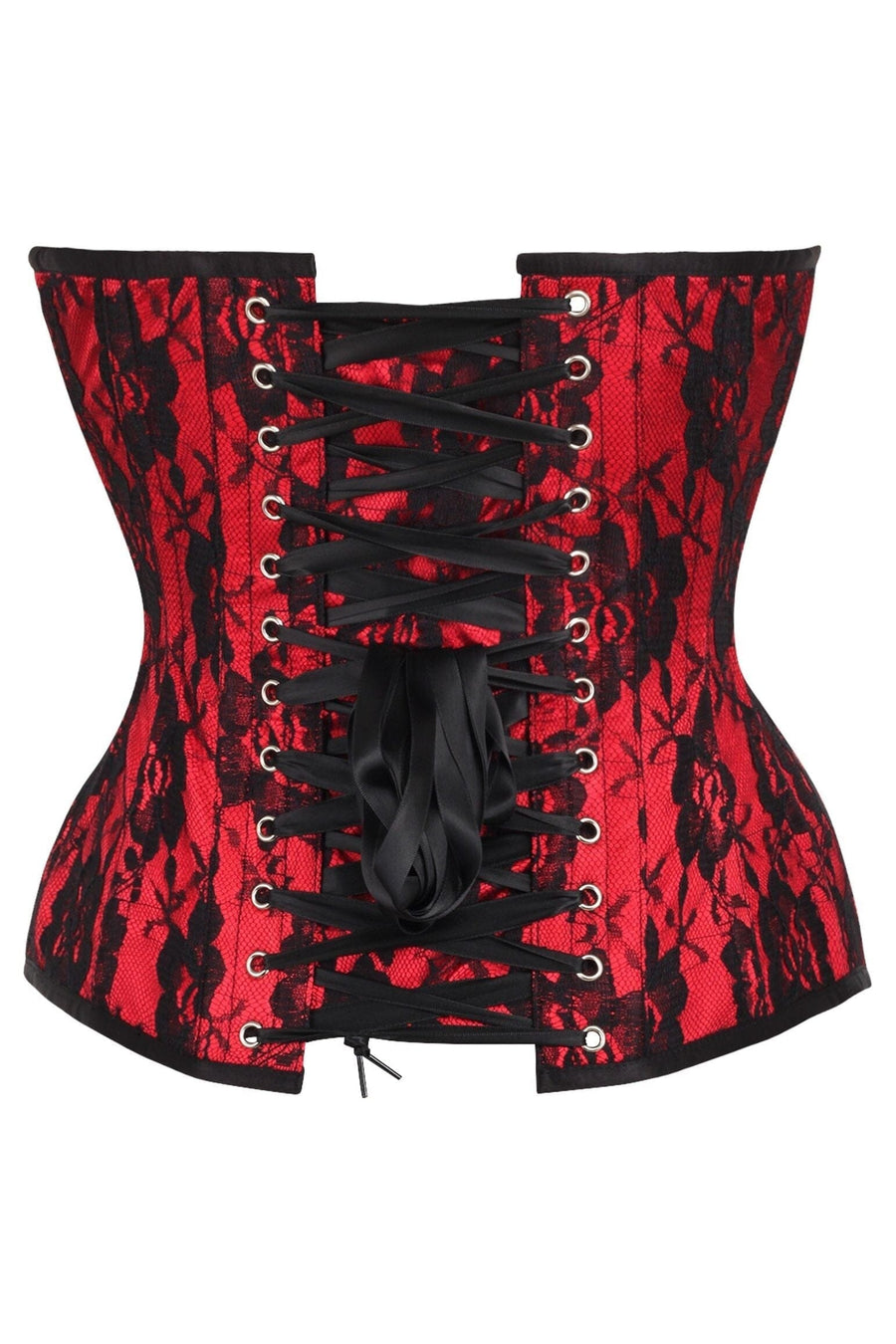 Daisy Corsets Top Drawer Red Satin w/Black Lace Overlay Steel Boned Overbust Corset in Red 