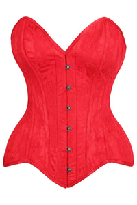 Daisy Corsets Top Drawer Red Satin w/Red Lace Overlay Steel Boned Overbust Corset in Red  from SexyShoes.com