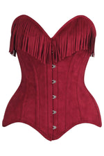 Top Drawer Red Suede Steel Boned Overbust Corset w/Fringe