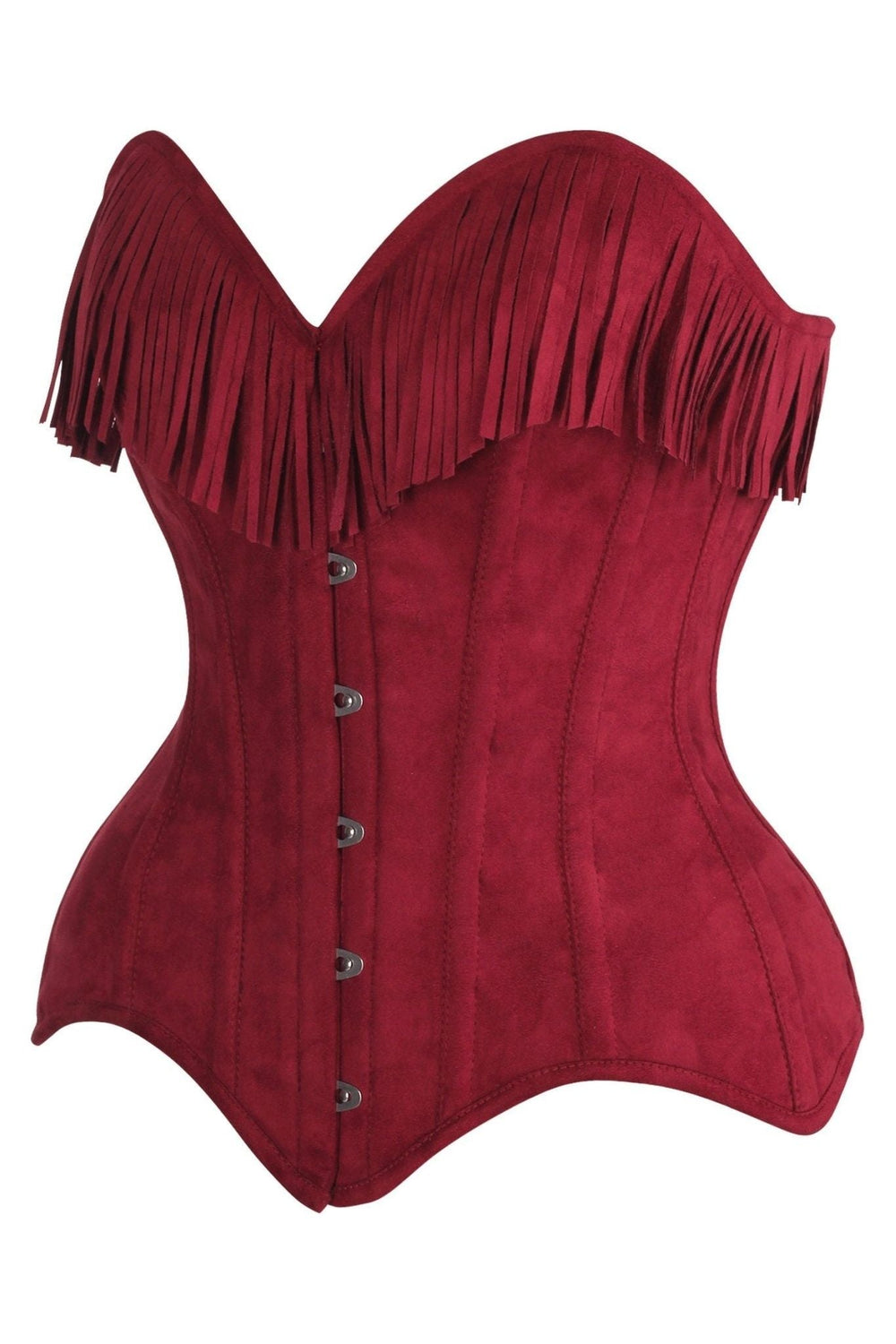 Daisy Corsets Top Drawer Red Suede Steel Boned Overbust Corset w/Fringe in Red 