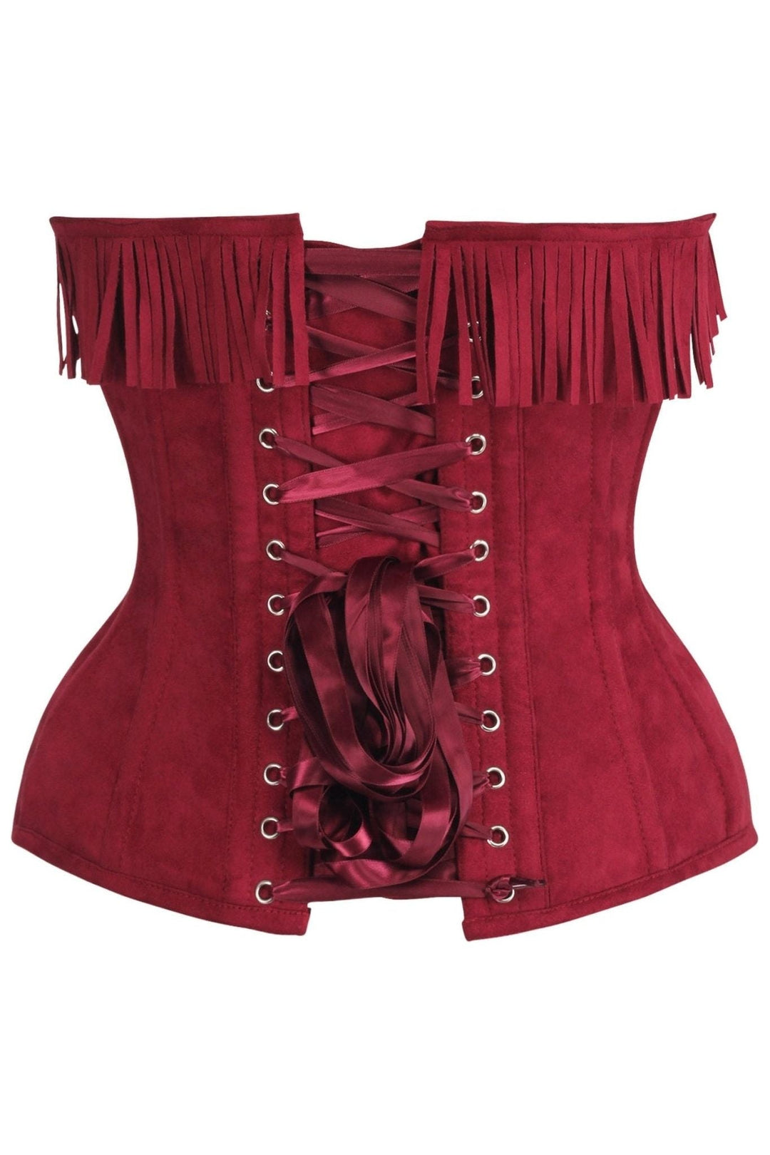 Daisy Corsets Top Drawer Red Suede Steel Boned Overbust Corset w/Fringe in Red 