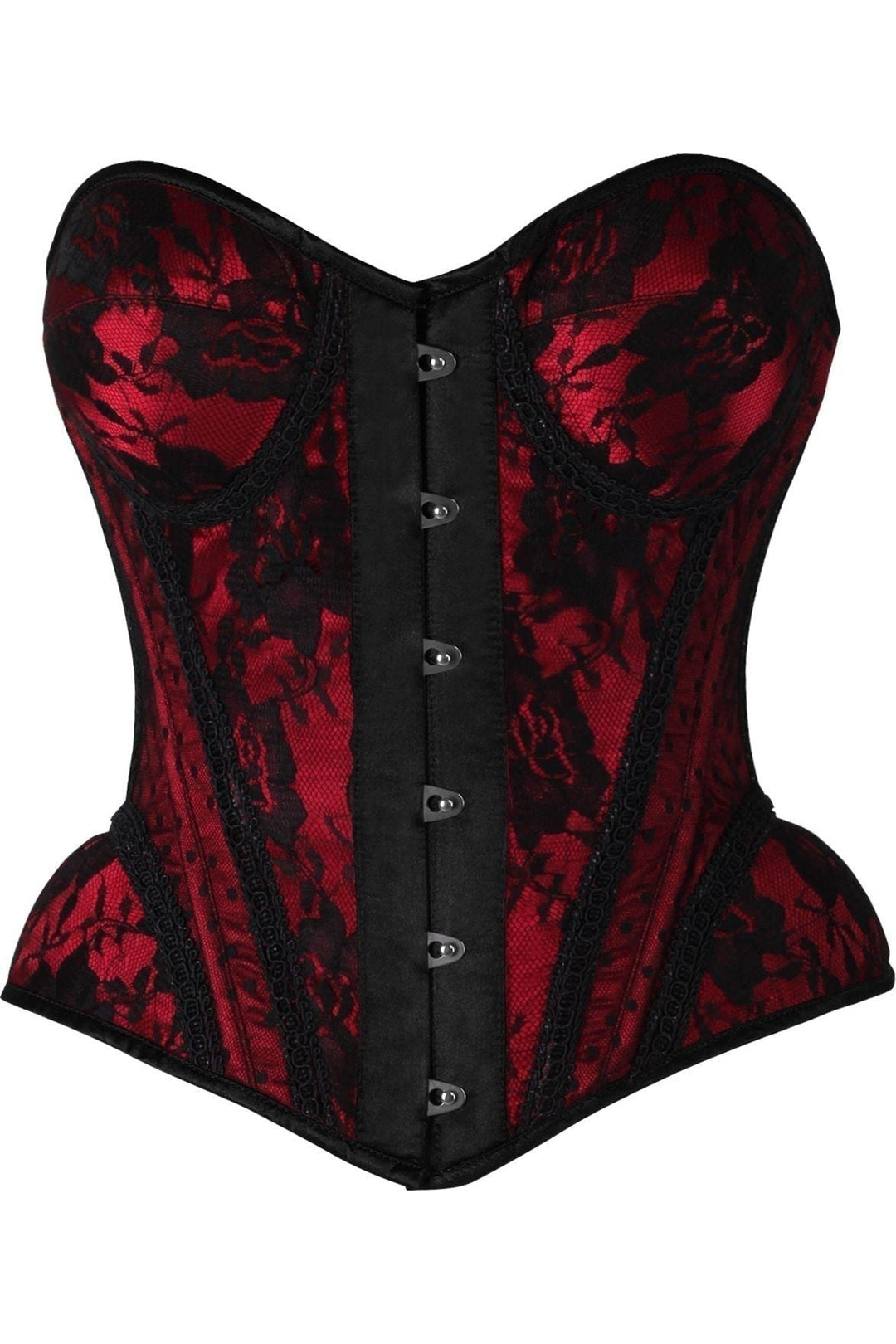 Daisy Corsets Top Drawer Red w/Black Lace Steel Boned Underwire Bustier Corset in Red  from SexyShoes.com