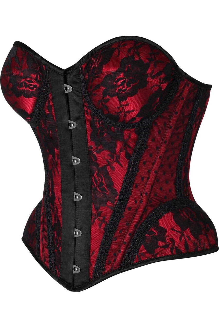 Daisy Corsets Top Drawer Red w/Black Lace Steel Boned Underwire Bustier Corset in Red 