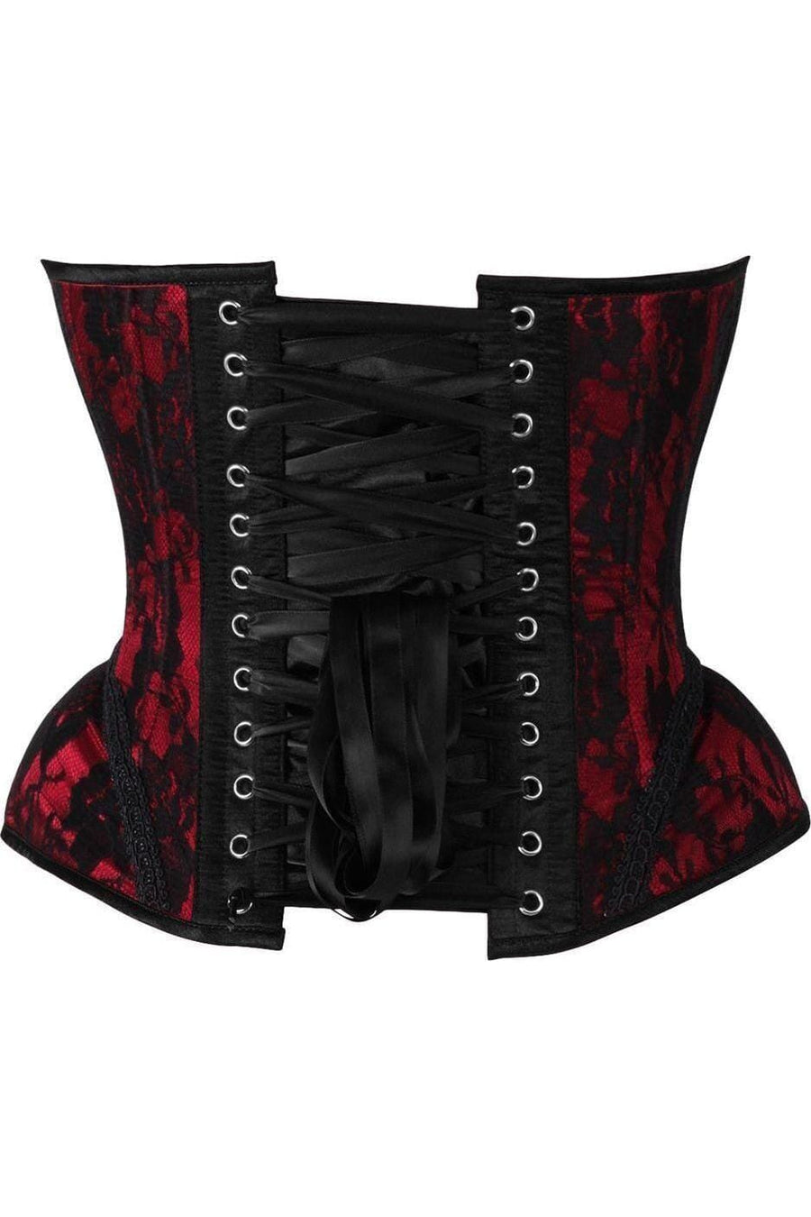Daisy Corsets Top Drawer Red w/Black Lace Steel Boned Underwire Bustier Corset in Red 