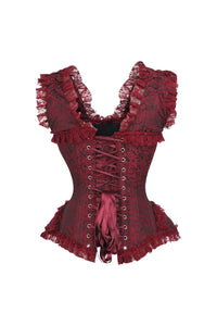 Daisy Corsets Top Drawer Red/Black Brocade & Lace Steel Boned Corset w/Cap Sleeves in Red 