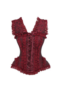 Daisy Corsets Top Drawer Red/Black Brocade & Lace Steel Boned Corset w/Cap Sleeves in Red  from SexyShoes.com
