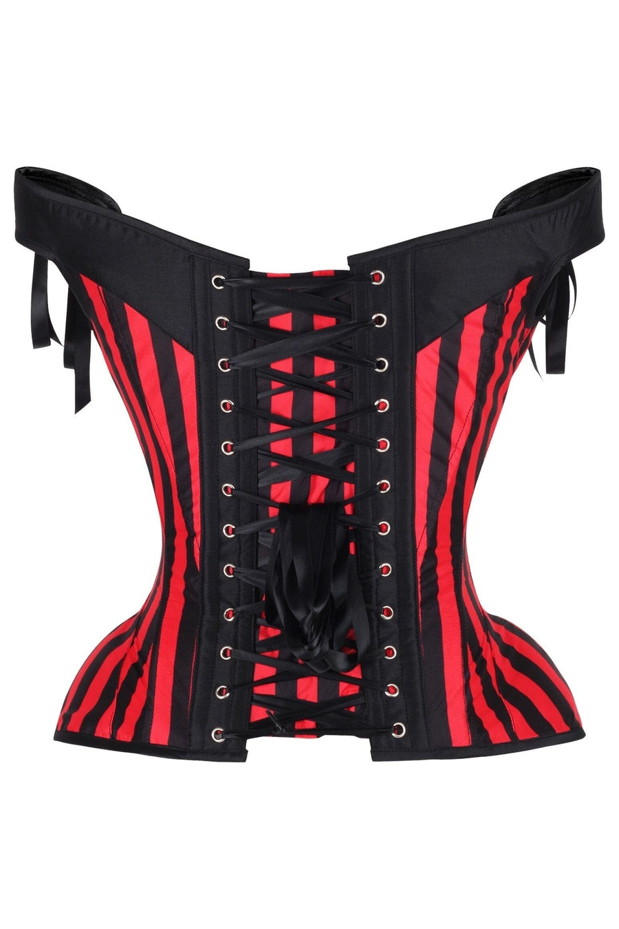 Daisy Corsets Top Drawer Red/Black Striped Steel Boned Corset w/Straps in Red 