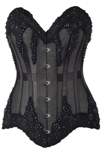 Daisy Corsets Top Drawer Sheer Black Mesh & Beaded Steel Boned Overbust Corset in Black  from SexyShoes.com