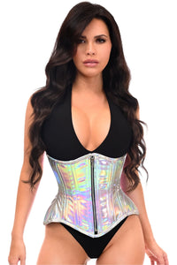 Daisy Corsets Top Drawer Silver Holo Double Steel Boned Underbust Waist Cincher Corset in Silver 