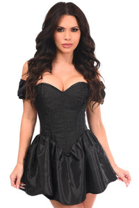 Daisy Corsets Top Drawer Steel Boned Black Brocade & Taffeta Corset Dress in Black 