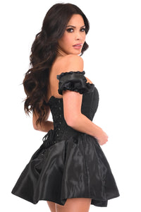 Daisy Corsets Top Drawer Steel Boned Black Brocade & Taffeta Corset Dress in Black 