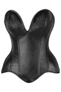 SS-Top Drawer Steel Boned Black Faux Leather Plunge Neckline Overbust Corset
