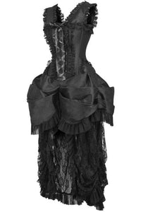 Daisy Corsets Top Drawer Steel Boned Black Lace Victorian Bustle Corset Dress in Black 