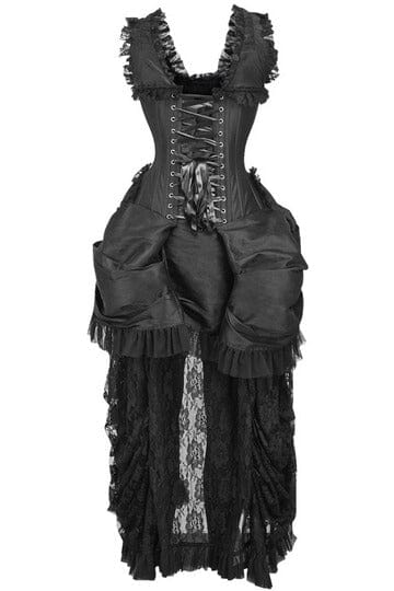 Daisy Corsets Top Drawer Steel Boned Black Lace Victorian Bustle Corset Dress in Black 