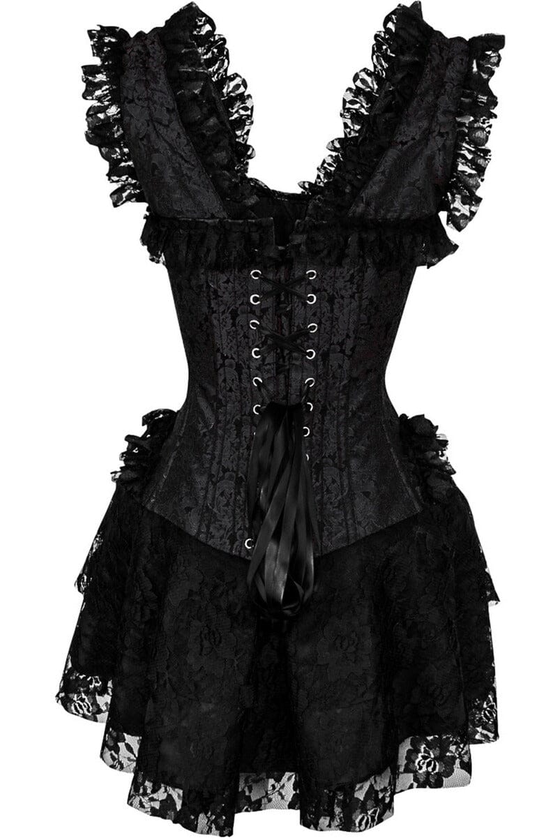 Daisy Corsets Top Drawer Steel Boned Black Lace Victorian Corset Dress in Black 