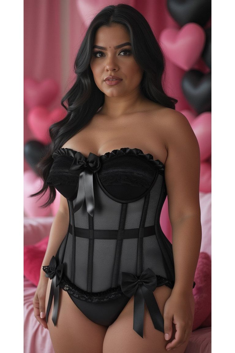 Daisy Corsets Top Drawer Steel Boned Black Mesh Underwire Bustier Corset in Black 