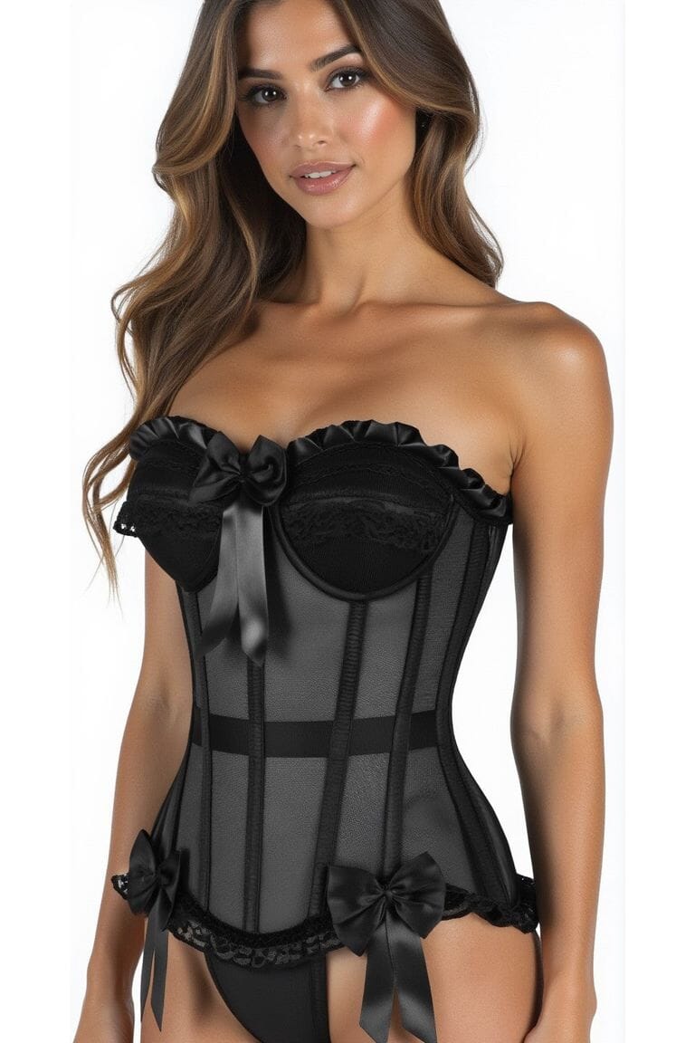 Daisy Corsets Top Drawer Steel Boned Black Mesh Underwire Bustier Corset in Black 