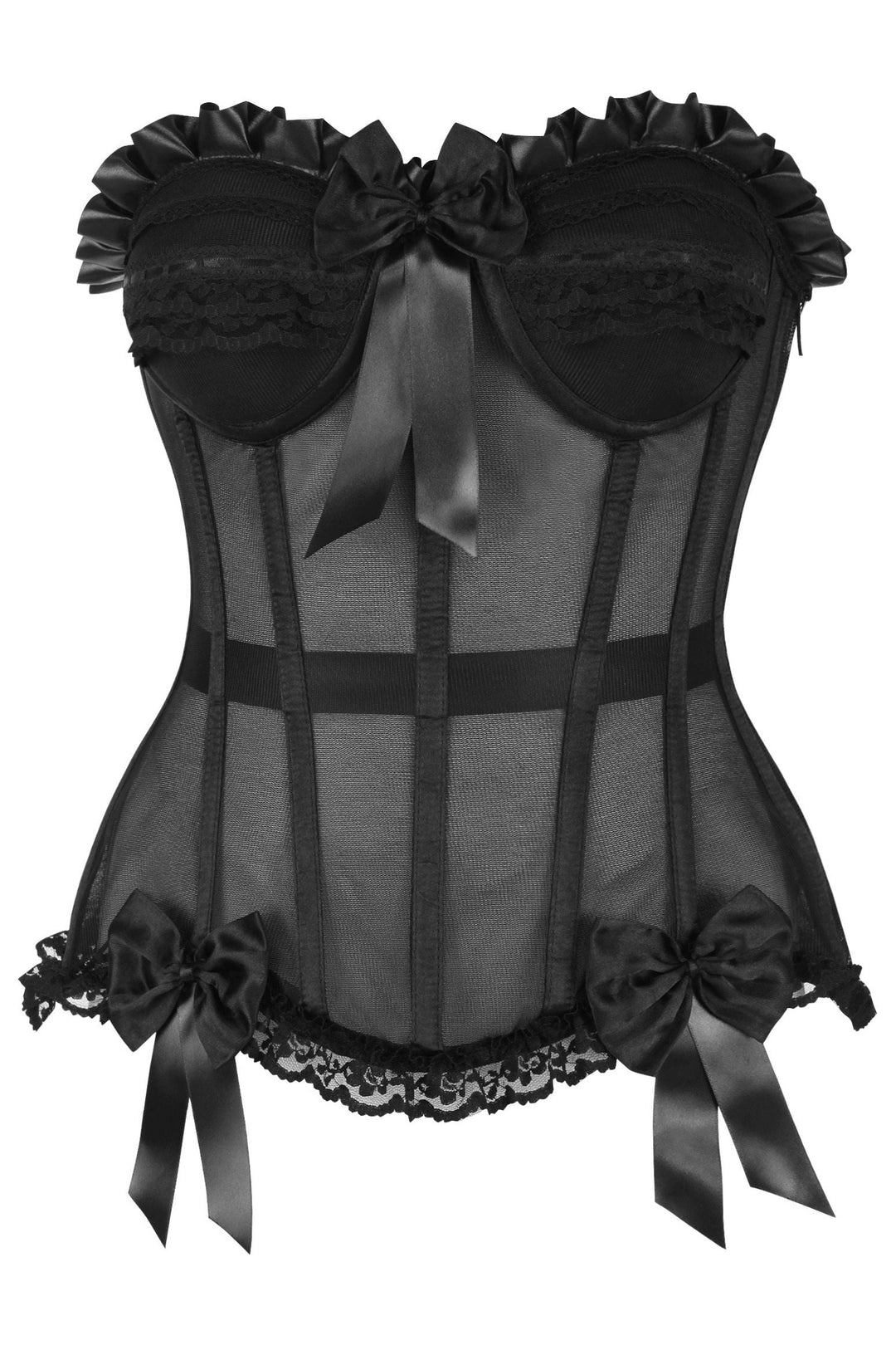 Daisy Corsets Top Drawer Steel Boned Black Mesh Underwire Bustier Corset in Black 