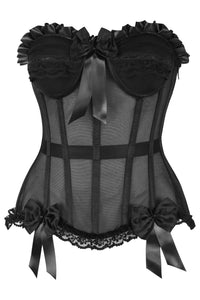 Daisy Corsets Top Drawer Steel Boned Black Mesh Underwire Bustier Corset in Black 