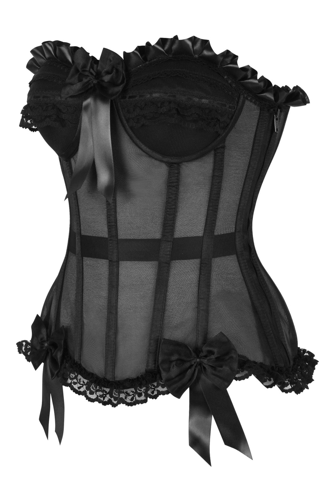 Daisy Corsets Top Drawer Steel Boned Black Mesh Underwire Bustier Corset in Black 