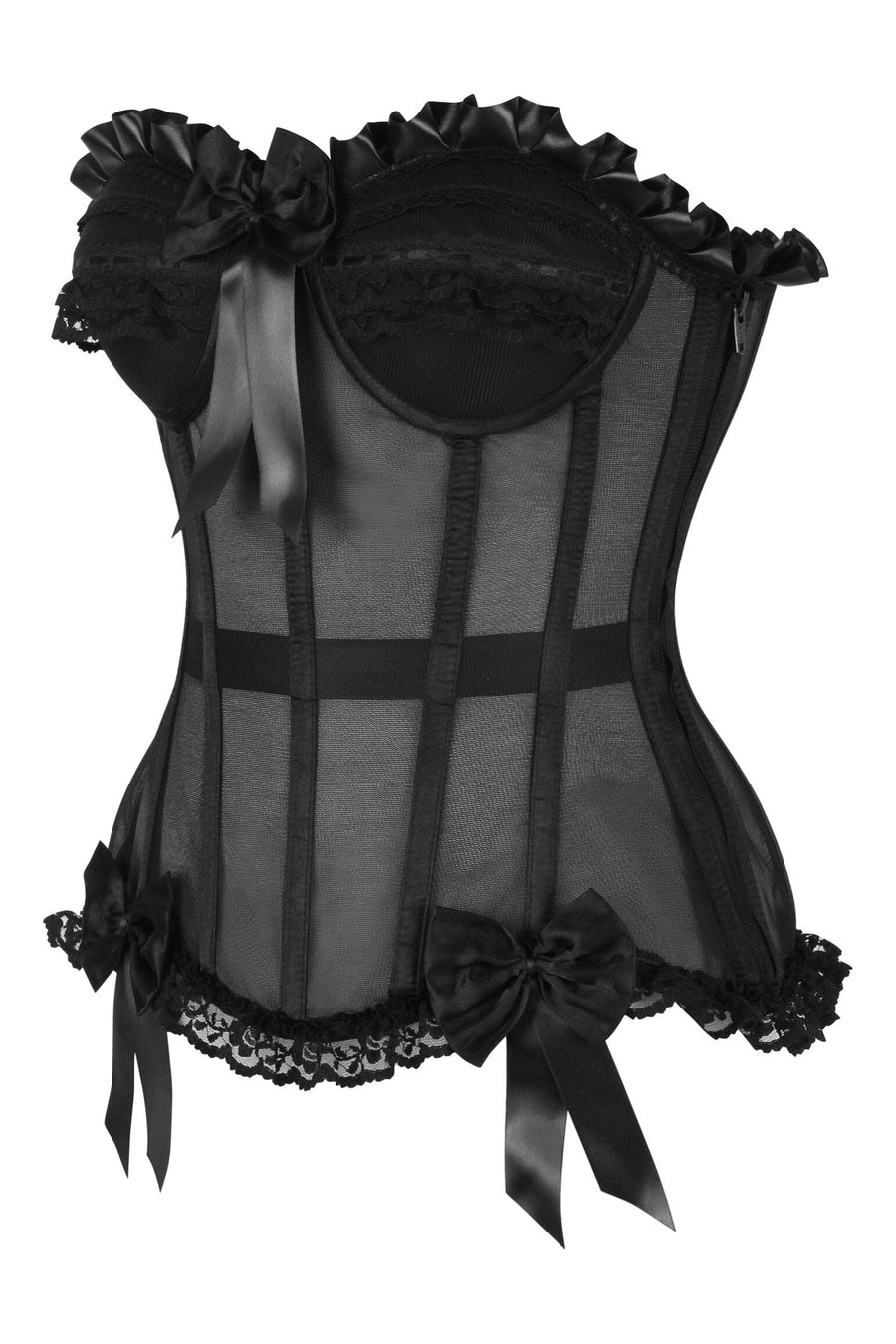 Daisy Corsets Top Drawer Steel Boned Black Mesh Underwire Bustier Corset in Black 