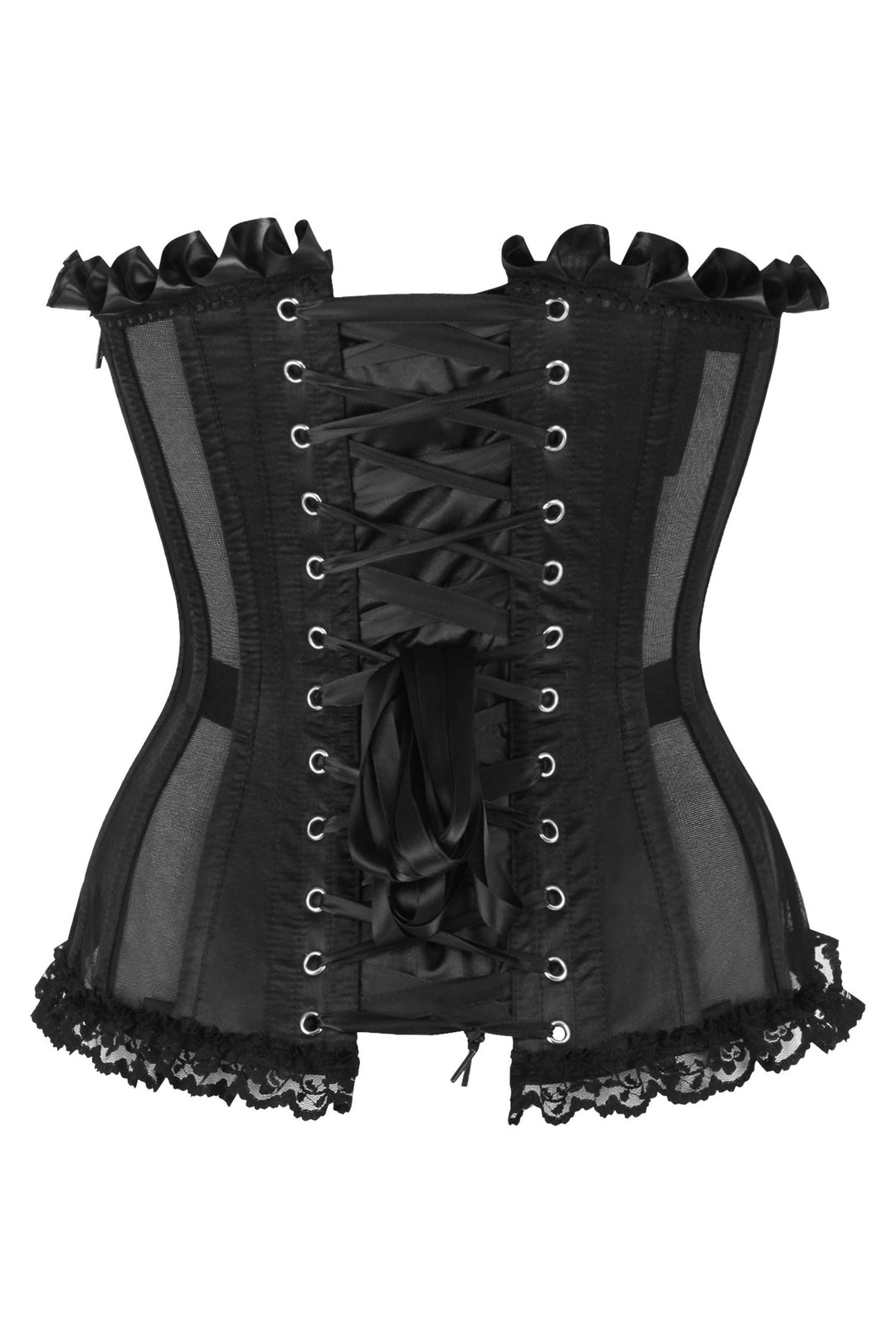 Daisy Corsets Top Drawer Steel Boned Black Mesh Underwire Bustier Corset in Black 